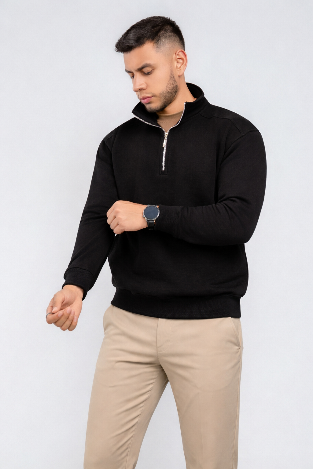 Beatline Jacket Black — chaqueta minimalista algodón 315GSM hecha en Ecuador, COFRA STUDIO