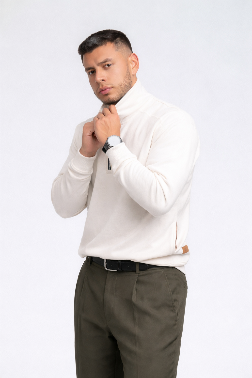 Beatline Jacket Beige — chaqueta minimalista algodón 215GSM hecha en Ecuador, COFRA STUDIO
