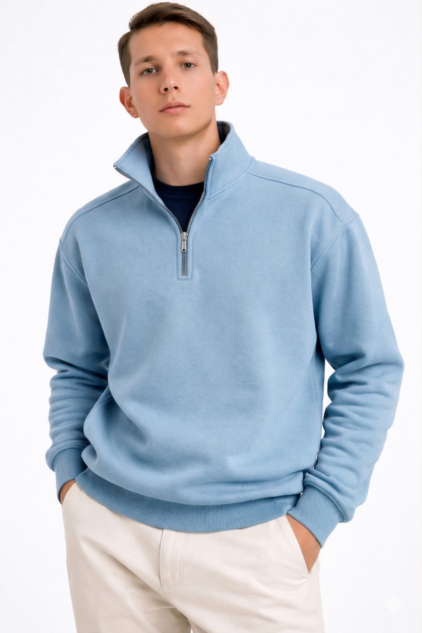 Beatline Jacket Faded Denim — chaqueta minimalista algodón 315GSM hecha en Ecuador, COFRA STUDIO