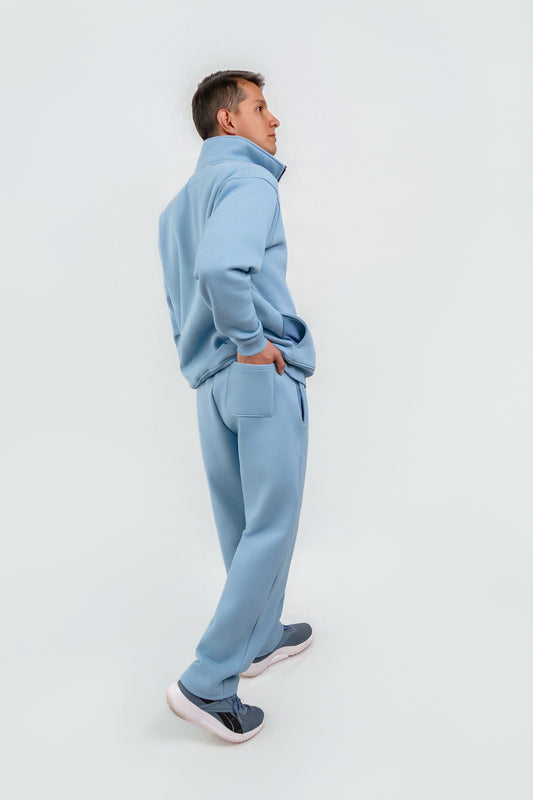 Set Beatline Faded Denim — conjunto chaqueta y pantalón minimalista hecho en Ecuador 315GSM, COFRA STUDIO